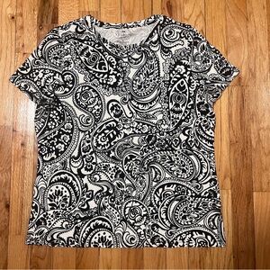 Talbots Black & White Paisley Crew Neck Short Sleeve Tee Size PL